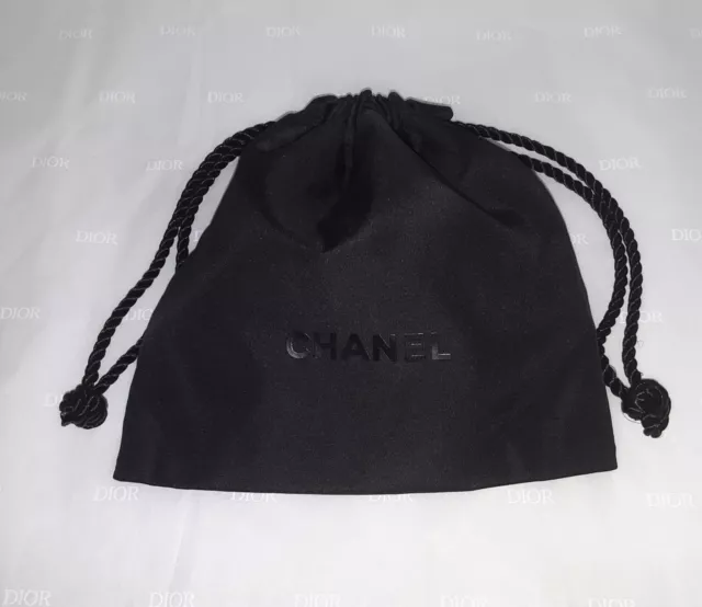 AUTHENTIC CHANEL SMALL Size Black Satin Drawstring Dust Bag With