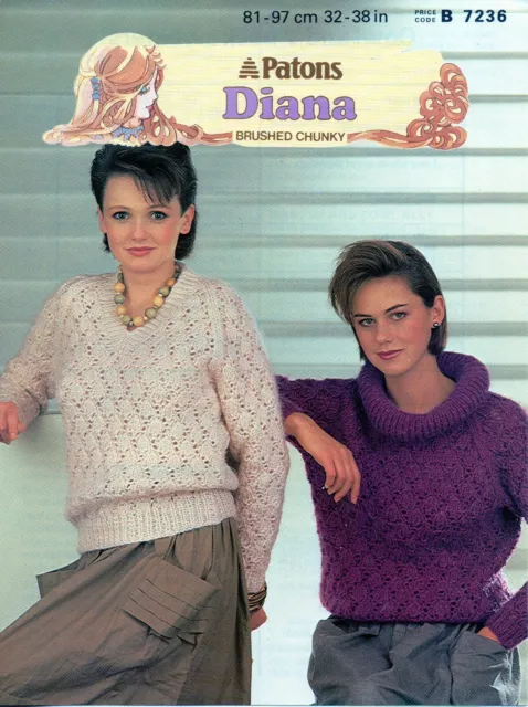 ~ Patons Knitting Pattern For Lady's Lacy Cowl & V-Neck Sweaters ~ 32" ~ 38" ~