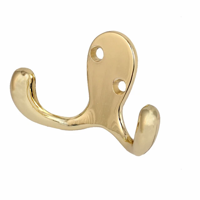Zinc Alloy Wall Mount Robe Coat Hat Double Hook Hanger Gold Tone