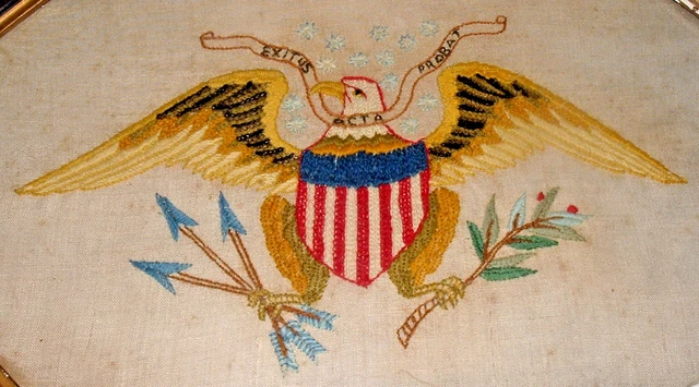 Civil War era *Hand Embroidered *GREAT SEAL EAGLE *Americana *Patriotic Folk Art