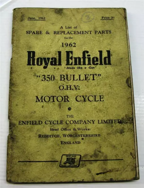 ROYAL ENFIELD 350 Bullet Illustrated Motorcycle Parts List 1962 #814/½M/6/62