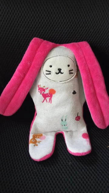 Doudou Peluche Plat Catimini  Rose Gris Lapin Faon Biche