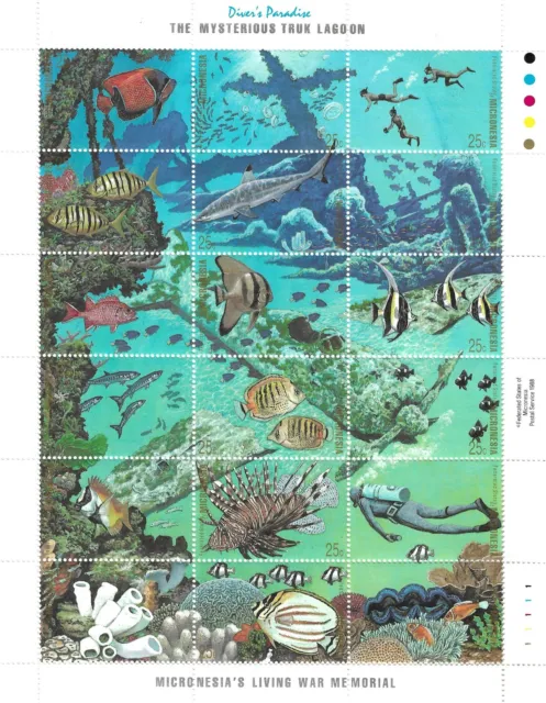 Micronesia Scott #71 VF MNH Miniature Sheet 1988 Truk Lagoon Monument Fish
