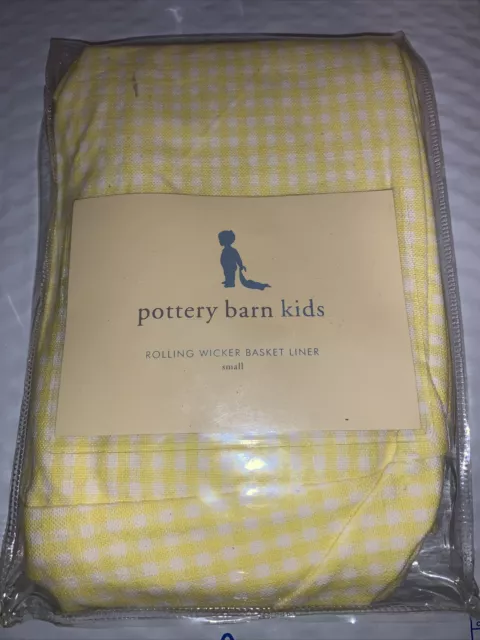 Pottery Barn Kids Gingham Rolling Wicker Basket Liner Sz Small Yellow Gingham
