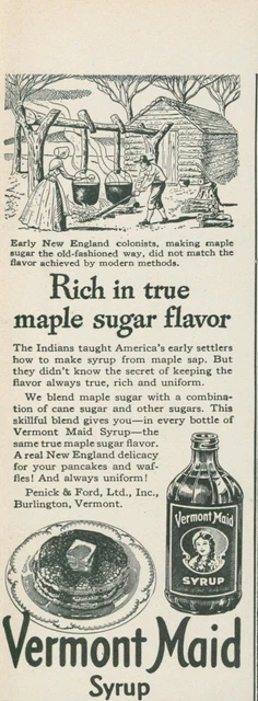 1944 Vermont Maid Syrup Maple Sugar Making Pancakes Vintage Print Ad L20