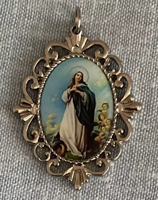 Our Lady Immaculate Conception of Mary Medal  Catholic Pendant Silver Tone
