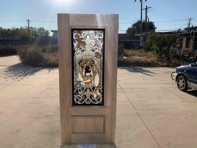Custom Hand Made Bull Dog Stained Glass Entry Estate Door - Cd1
