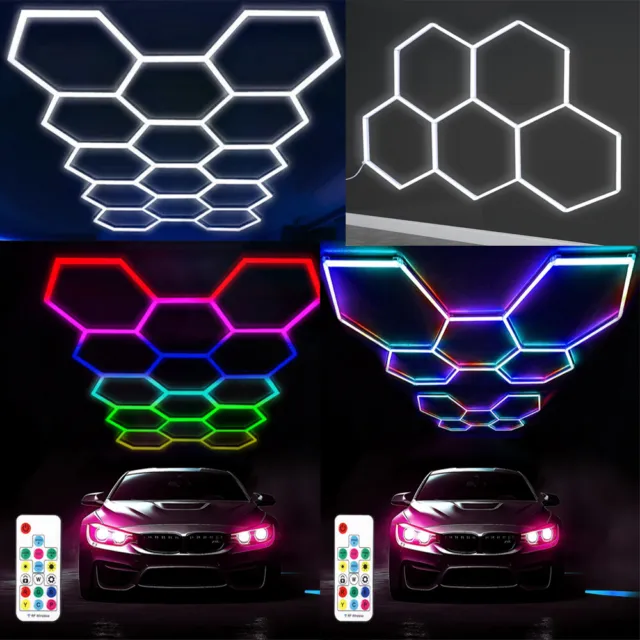 14 Hexagon LED Lámpara Taller Garaje Pared Techos Lámpara Panal Iluminación Lámpara
