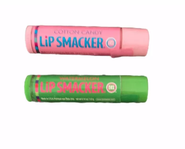 Lot Of 2 Lip Smackers- Cotton Candy Flavor Lip Balm & Watermelon  0.14 Oz Each