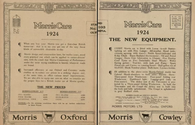 1920s Original Vintage Morris Oxford Cowley Car Prices Large Automobile Print Ad