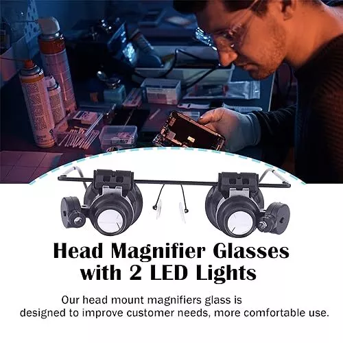 Headband Magnifier Glasses 20X Hands Free Magnifying Glasses LED Lights 3