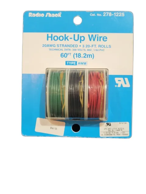 RadioShack Hook-Up Wire 20AWG Stranded 3 20' Rolls Green, Black, Red # 278-1225