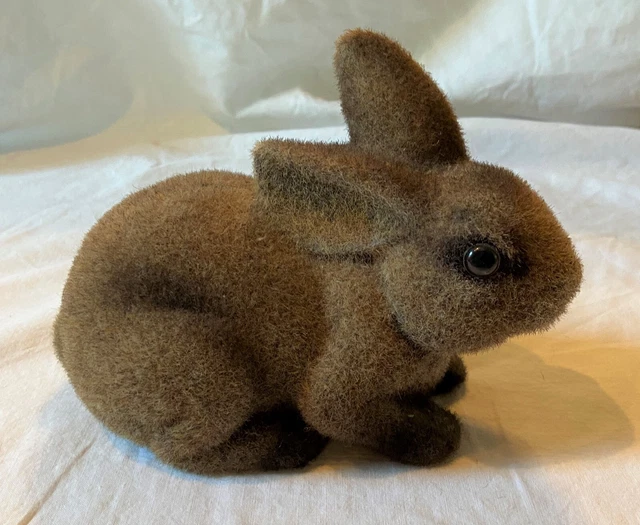 Vintage Flocked Ceramic Bunny Rabbit Coin Bank Dated Marked Made in Japan