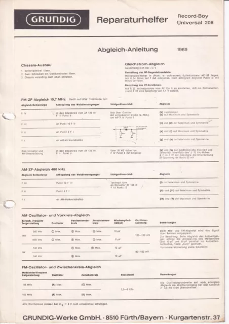 Service Manual-Anleitung für Grundig Record Boy 208