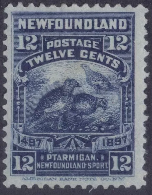 NEWFOUNDLAND 69 1897 12c DARK BLUE CABOT ISSUE WILLOW PTARMIGAN (#30) MPH CV$40