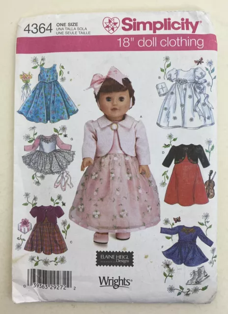 Simplicity 4364 18" Doll Clothes Dresses Uncut