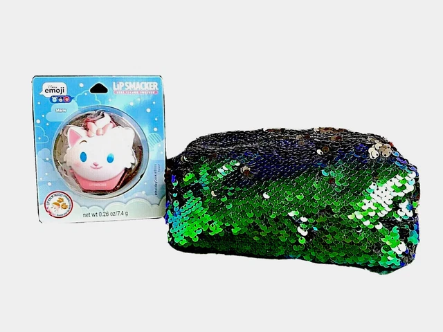 Disney Emoji Lip Smacker Marie + Flip Sequin Cosmetic Bag - Brand NEW -P1