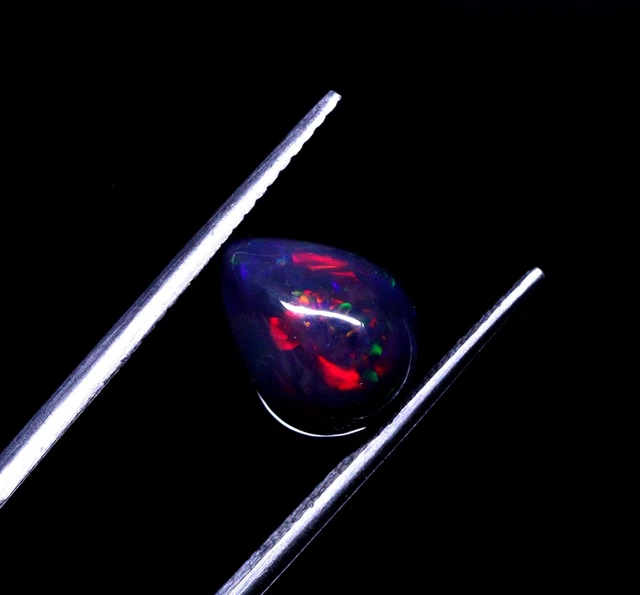 Opale De Feu éthiopienne Noire Naturelle 8x13 Mm - Forme Poire Polie - Qualité Gemme