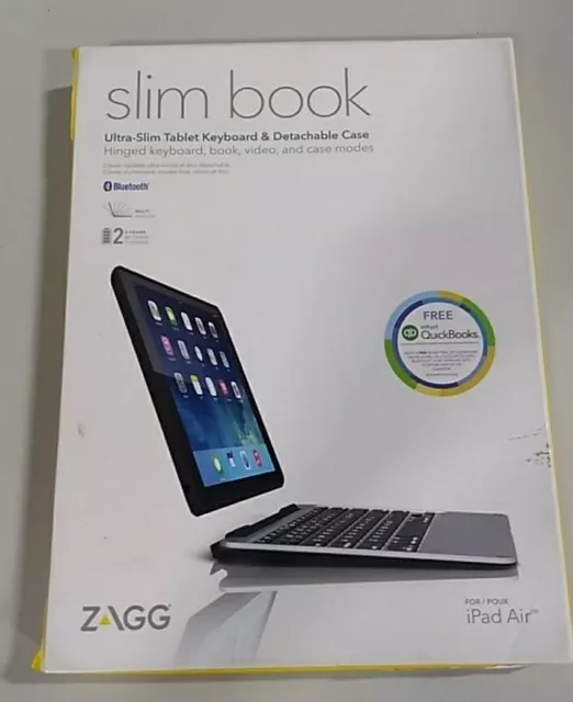 ZAGG Slim Book Ultrathin Case, Hinged with Detachable Bluetooth Keyboard, Black