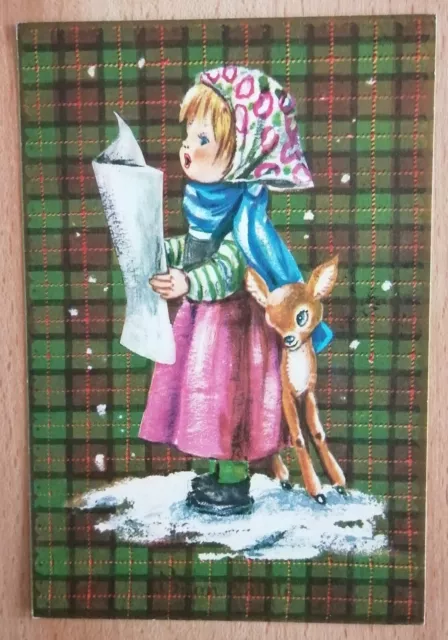 Buon Natale Cartolina Fg Vg 1973 - Bimba Neve Cerbiatto