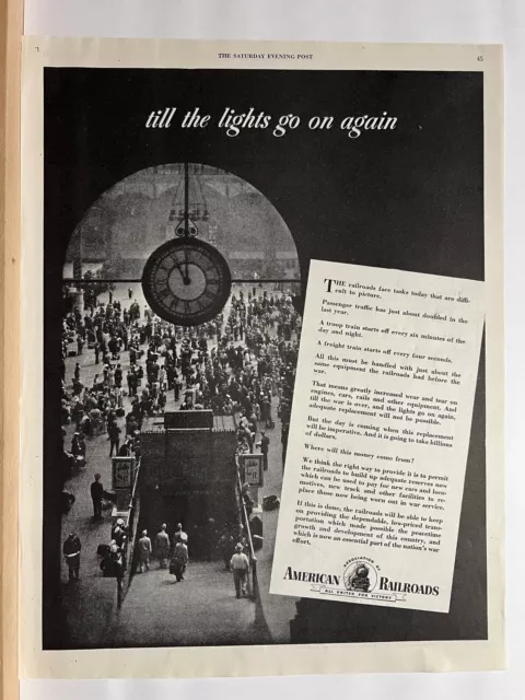 Vintage 1943 Wartime Advertising - American Railroads WWII Print Ad (Ot2)