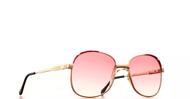 Lunette vintage Luxottica Or GEP Gold 18k small rouge brille NOS occhiali gafas