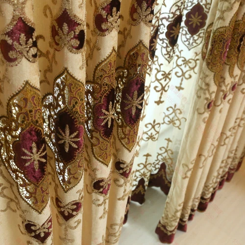 Luxury Room Hot Selling Chenille Double Layer Embroidered Curtain European Style