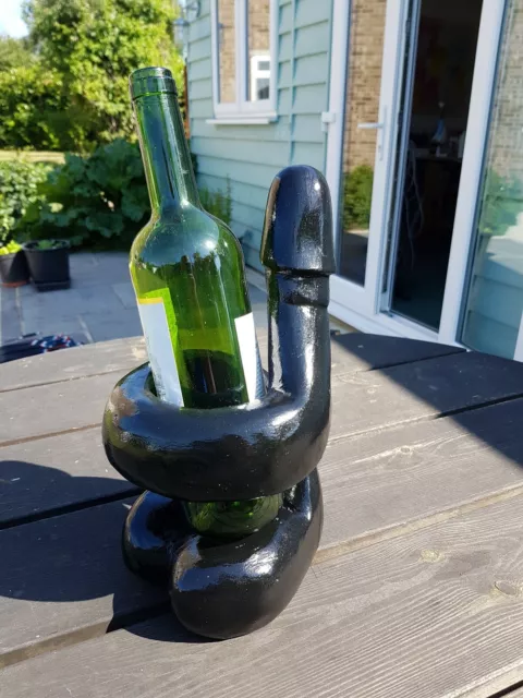 Large Hand Carved Phallic Penis Solid Suar Wood Wine Bottle Holder