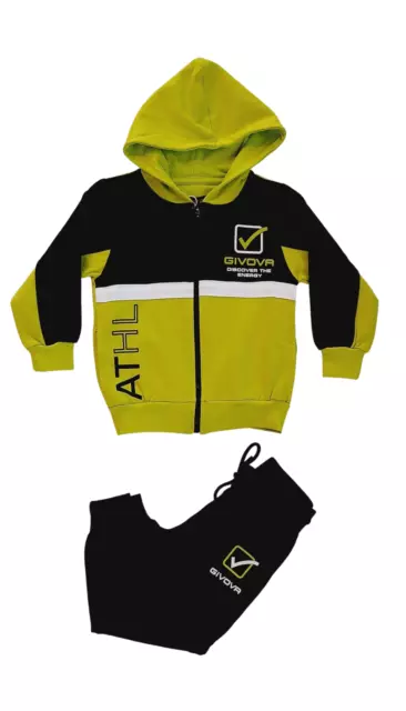 Givova Tuta Primaverile Bimbo Con Cappuccio E Zip In Cotone T0250 Lime Anni 3/7