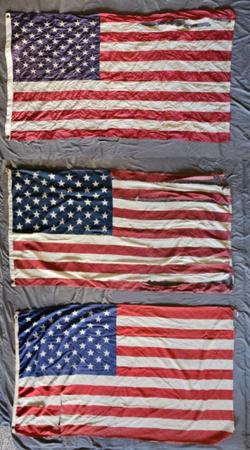 LOT OF 3 WORN US AMERICAN FLAGS ALL 3x5 100% MADE IN USA NYLON ANINN