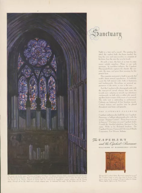 1942 Capehart Panamuse Phonograph Stained Glass Sanctuary Vintage Print Ad L26