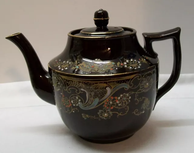 Gibson and Sons Brown with Designs Tall Kew Teapot Burslem England Vintage 2