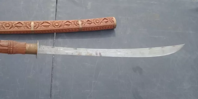  Dated Teak Hand Curved Wood Sheath/ Brass  Katana Sword