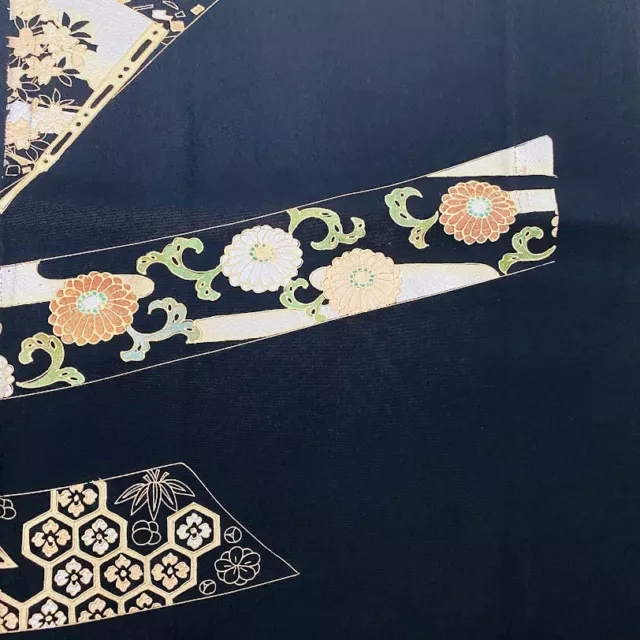 Empress #A 14x66 LONG Vintage Tomesode Black Silk Japanese Kimono Fabric ToE24