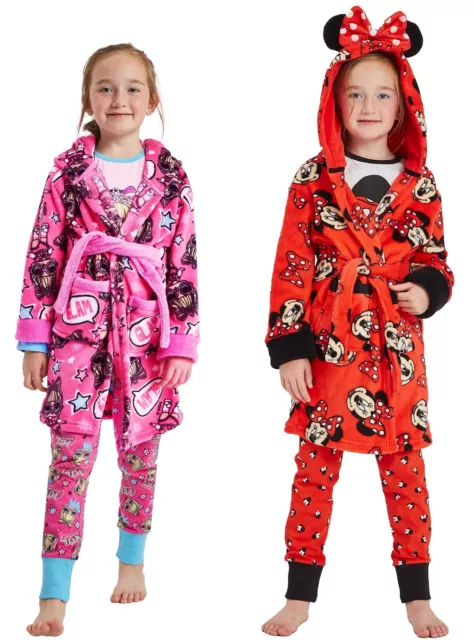 Girls LOL Minnie Mouse Dressing Gown Bathrobe Robe Nightwear 2-10 Years