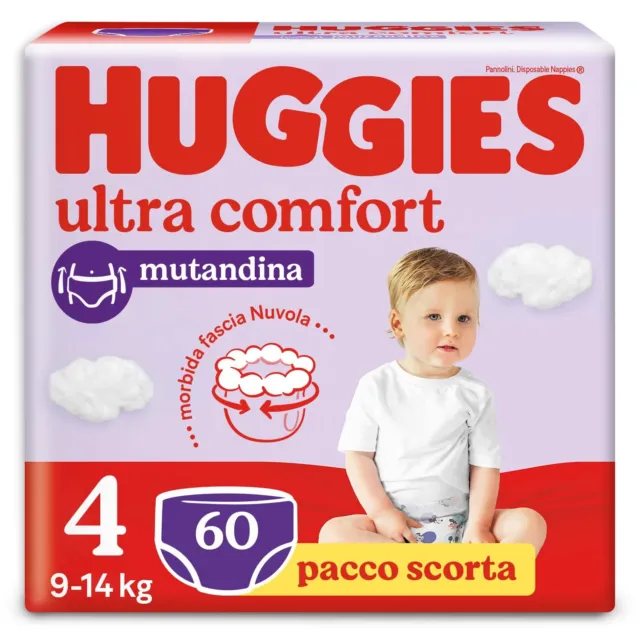 Huggies Ultra Comfort Pannolino Mutandina, Taglia 4 (9-14 Kg), Confezione da 60