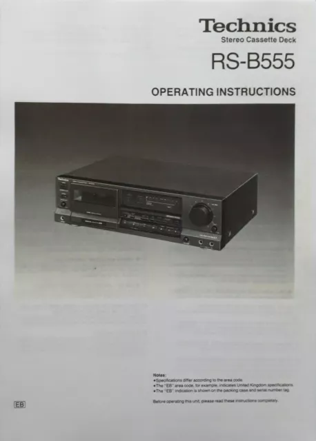 Technics RS-B555 Stereo Cassette Tape Player Operating Instruction - USER MANUAL