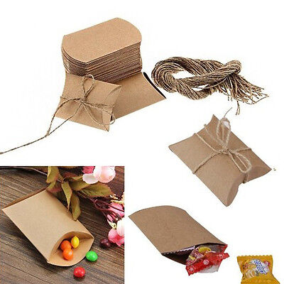 100× Kraft Paper Pillow Box Candy Bags Wrap Favor Wedding Party Xmas Gift Box