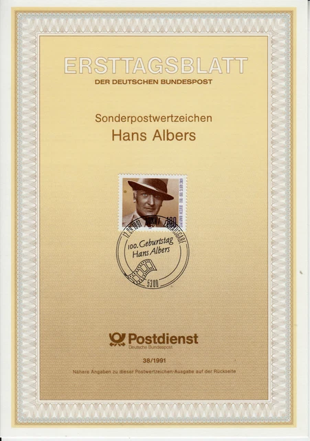 Deutschland Hans Albers ETB Mi 1561, Bonn 12.09.91