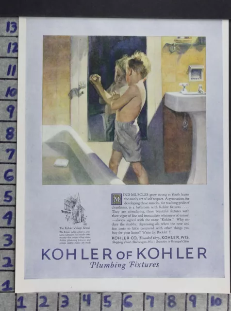 1926 Kohler Bath Sink Boy Youth Muscles School Home Decor Vintage Art Addw01