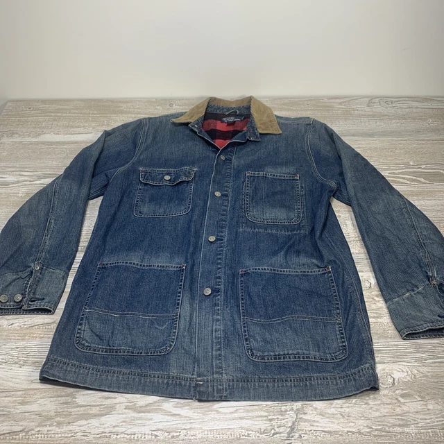 VTG POLO RALPH LAUREN Size Medium Plaid Flannel Lined Mens Denim Chore