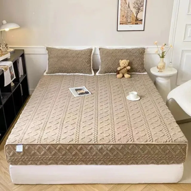 Funda de colchón de felpa súper suave cálida Jacquard gruesa cama de terciopelo sábana