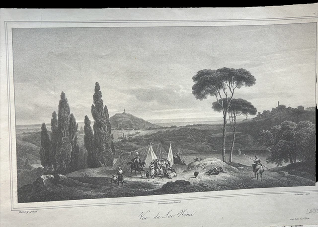 LAGO E CITTA' DI NEMI  Litografia Originale