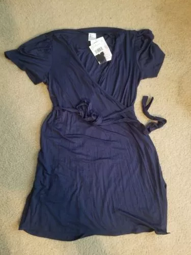 Udderly Hot Mama Womens Size 1X Whitney Wrap Dress Nursing Pumping Navy