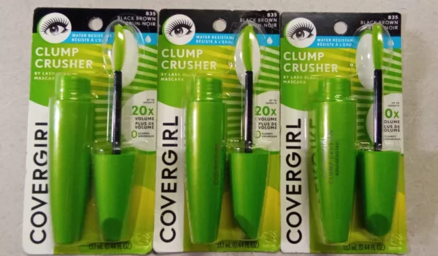 3x CoverGirl LashBlast Clump Crusher Water Resistant Mascara Black  Brown #835