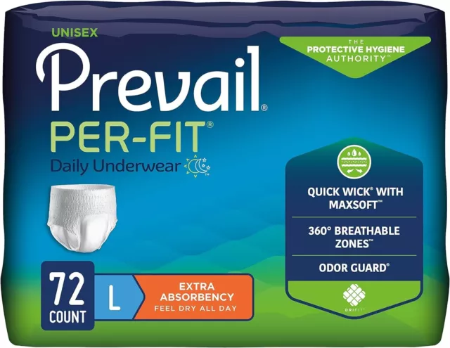 Prevail Per-Fit Daily Protective Underwear, Unisex Adult, Size: Large (72Ct)