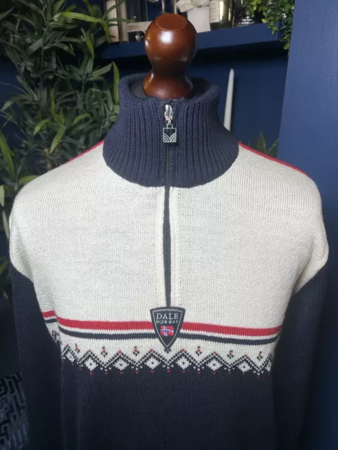 Dale Of Norway Half Zip Mens Merino New Wool Large Navy Fairisle Ski Jumper