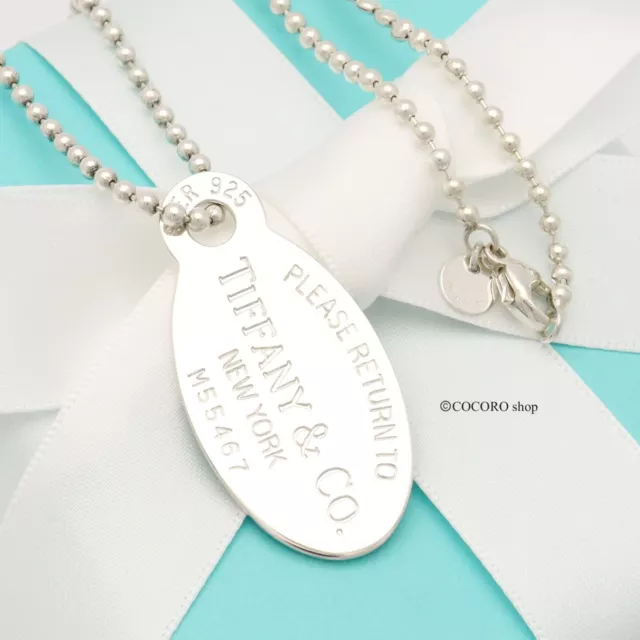 Tiffany & Co. Return to Oval Tag Ball Chain Pendant Necklace Silver 925 w/Pouch