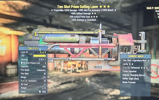 Láser Gatling Fallout 76 Weapon (PS4/PS5) Two Shot 50/25
