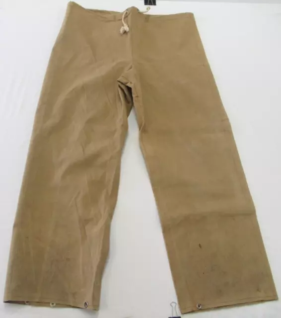 US Army Rain Pants WWII 40s Military Waxed Canvas Sz L Drawstring